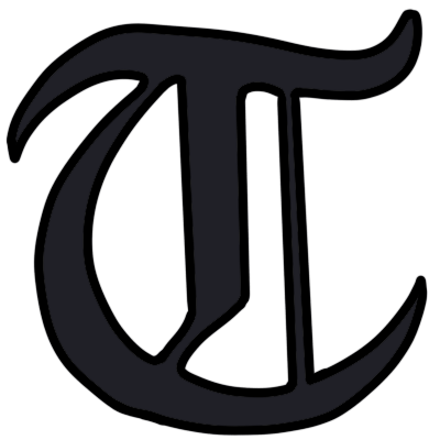 A black capital 'T' in a Gothic font